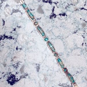Bracelet Native American Made sterling silver Turquoise Opal